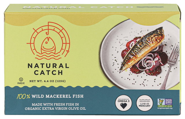 Natural Catch Wild Mackerel in Organic Extra Virgin Olive Oil front packaging transparent cutout