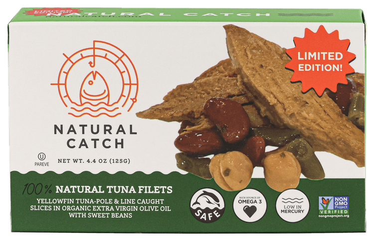 Natural Catch Sweet Bean Tuna in Organic Extra Virgin Olive Oil front packaging transparent cutout