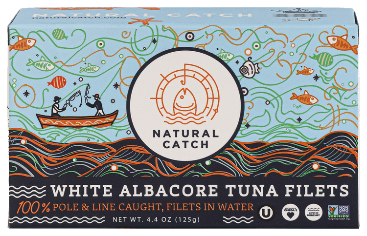 Natural Catch White Albacore Tuna in Water front packaging transparent cutout