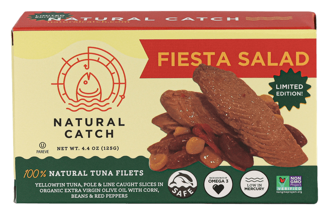 Natural Catch Fiesta Salad Yellowfin Tuna in Organic Extra Virgin Olive Oil front packaging transparent cutout