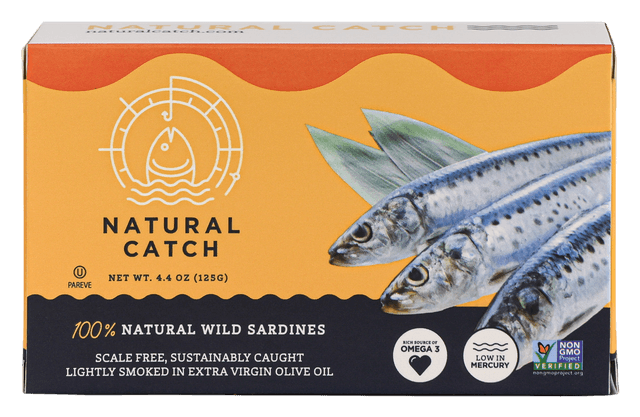 Natural Catch Wild Sardines in Organic Extra Virgin Olive Oil front packaging transparent cutout