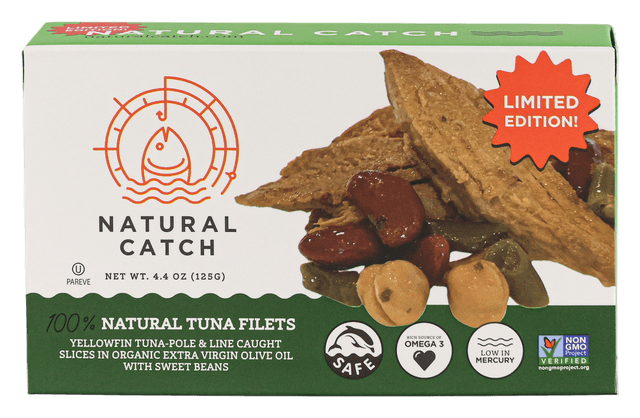 Natural Catch Sweet Bean Tuna in Organic Extra Virgin Olive Oil front packaging transparent cutout